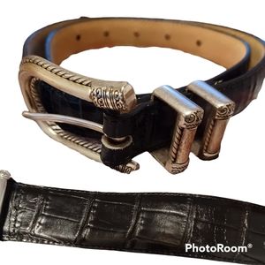 Brighton Black Leather Silver Buckle Belt EUC